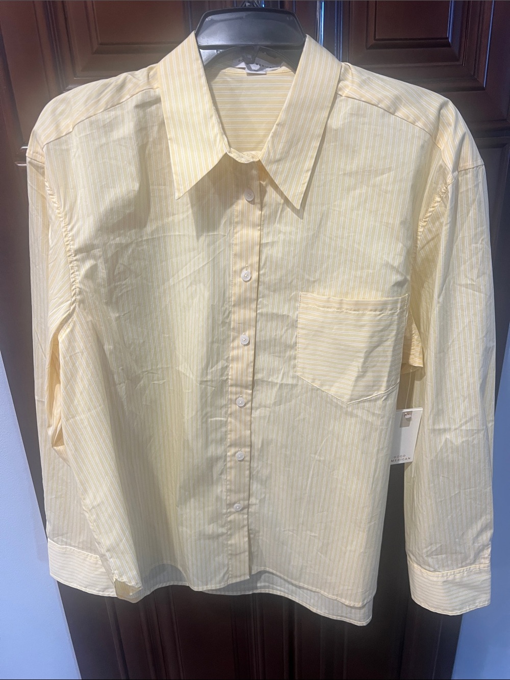 Good American Pale Yellow Striped Button-Down Shirt